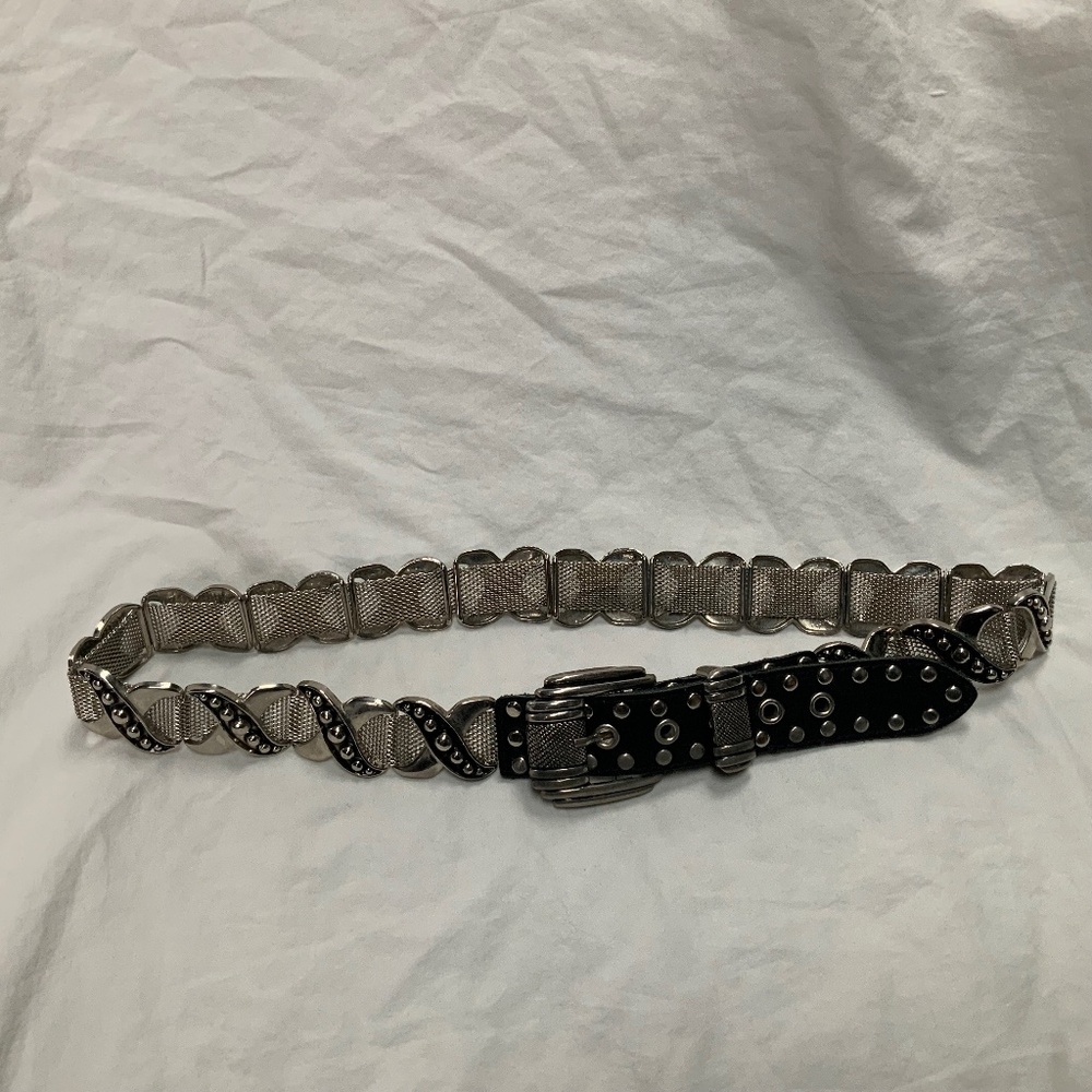 Black Leather and Metal Belt (women’s size 32)